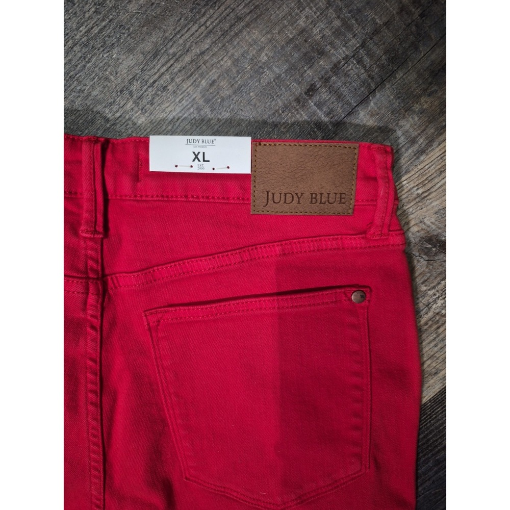 JUDY BLUE Bermuda Jean Shorts Red Women's XL High Rise Tummy Control Denim - Picture 5 of 10